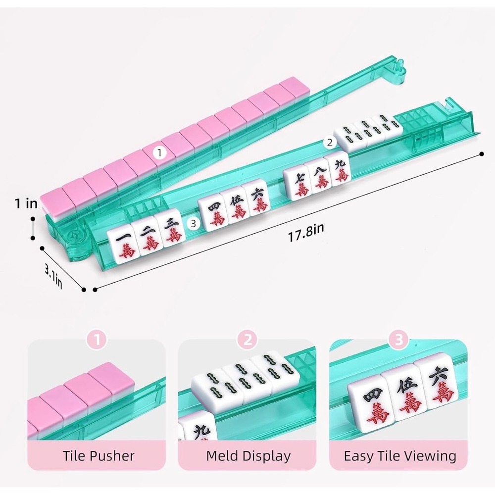 Symorin 4 Pack Clear Acrylic Mahjong Racks with Pushers Non-Slip 17.8in Set - Picture 3 of 6